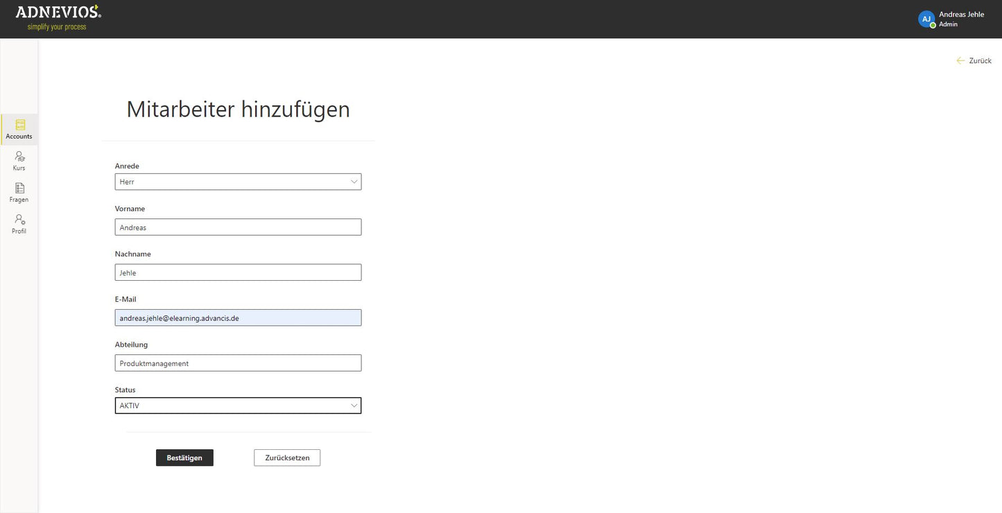Digitale Lernplattform Adnevios® Basis-Paket für 15 Mitarbeitende